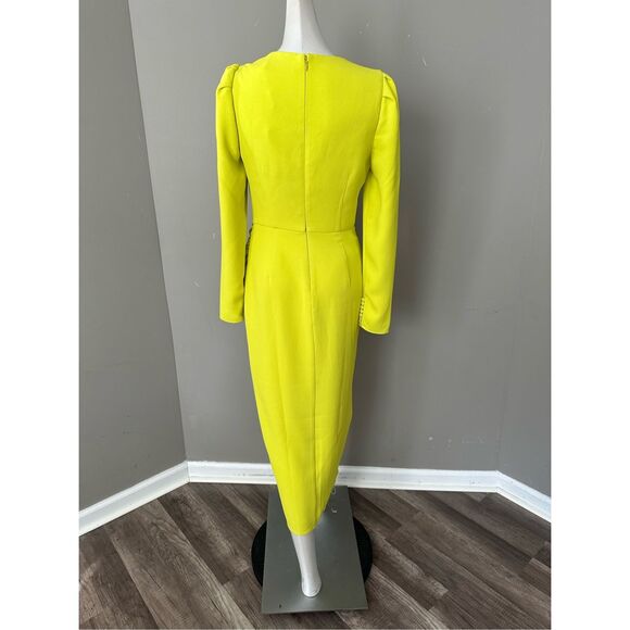 SELF PORTRAIT GREEN CREPE RUCHED MIDI DRESS - Picture 10 of 13